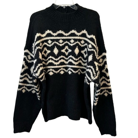 American Eagle Outfitters Black and Cream Patterned Sweater XL - Picture 1 of 4